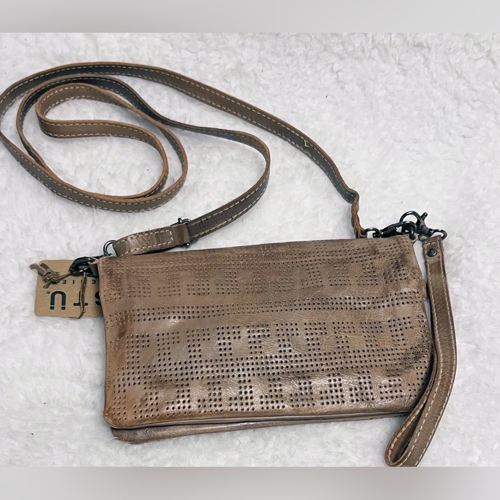Bed Stu NWT Bayshore Grey Rustic 3 in 1 Distressed Leather Convertible Crossbody